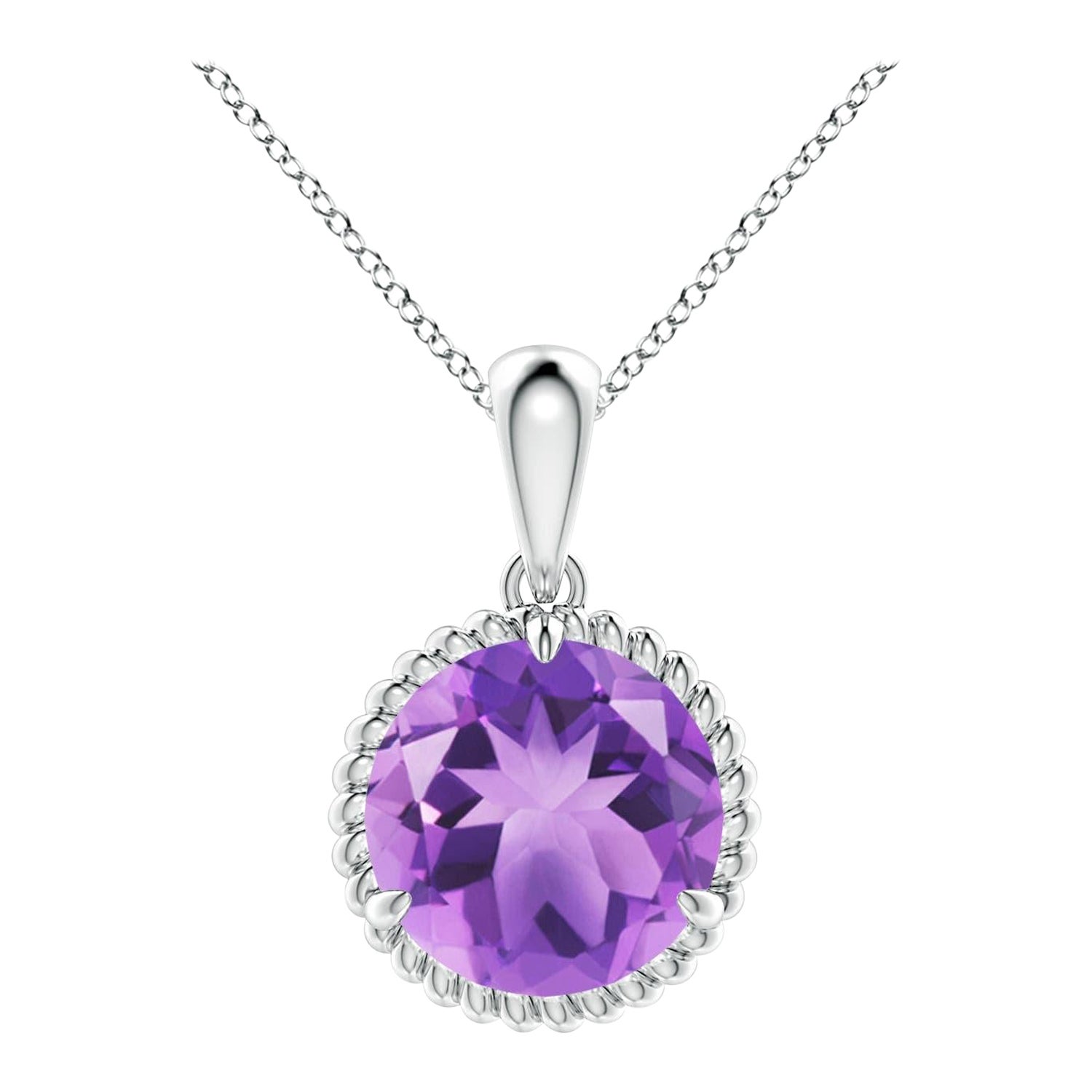 Natural Rope-Framed 2.45ct Amethyst Solitaire Pendant in Platinum For Sale