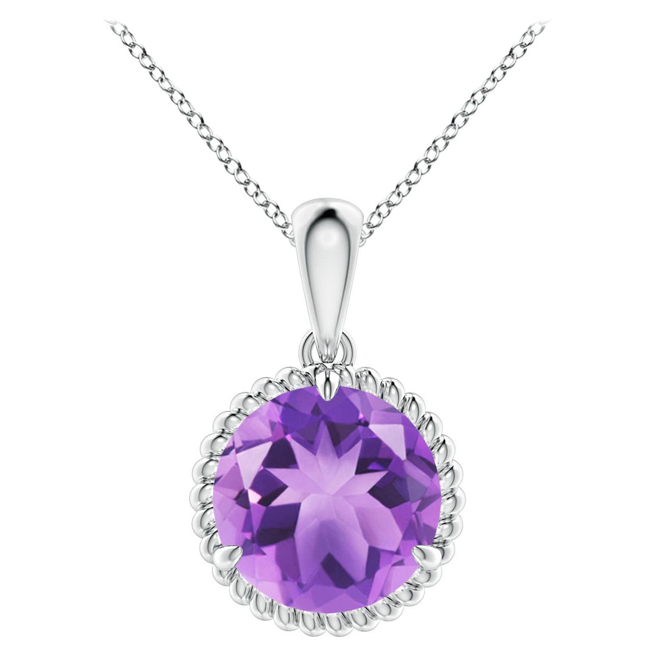 Natural Rope-Framed 2.45ct Amethyst Solitaire Pendant in Platinum