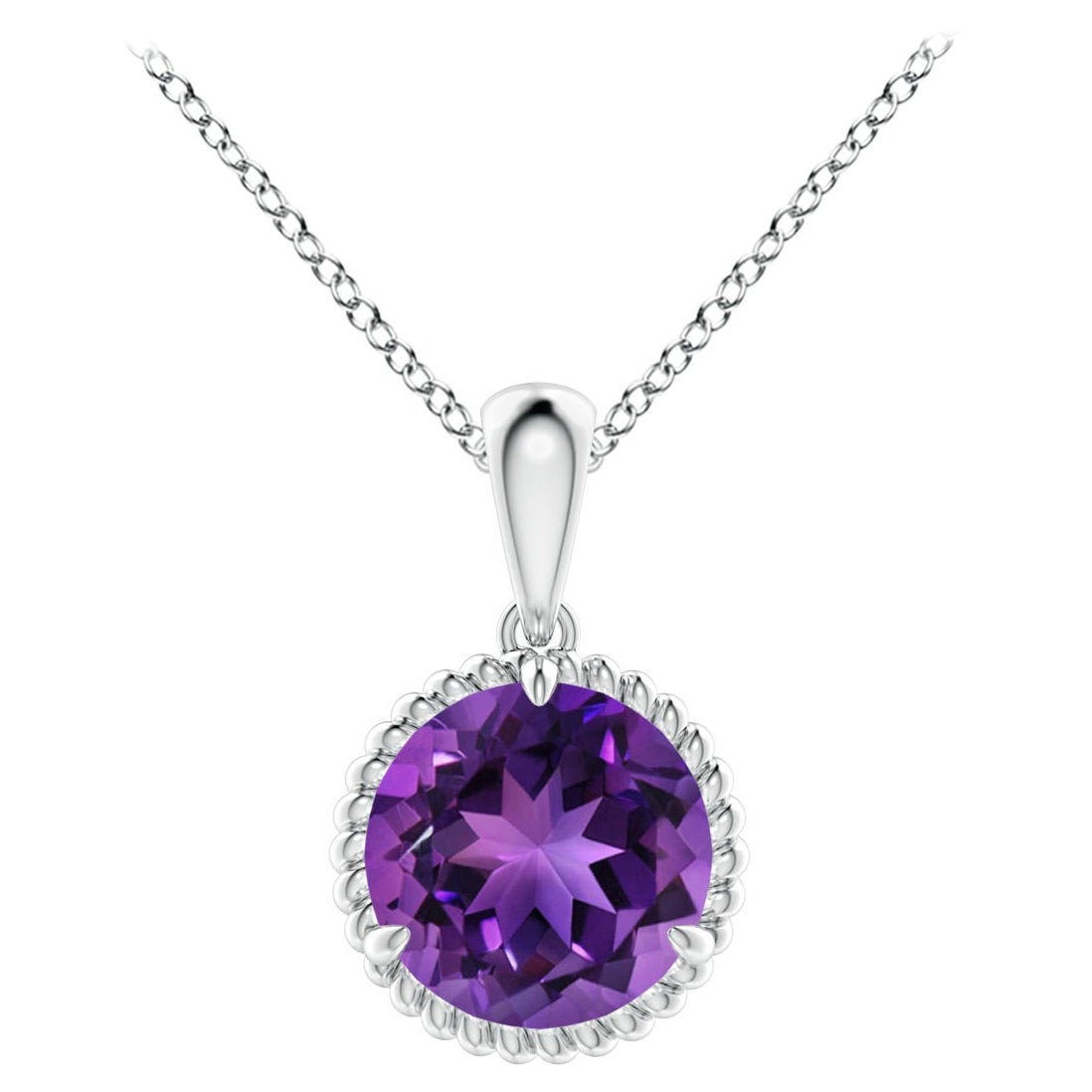 Natural Rope-Framed 1.15ct Amethyst Solitaire Pendant in Platinum