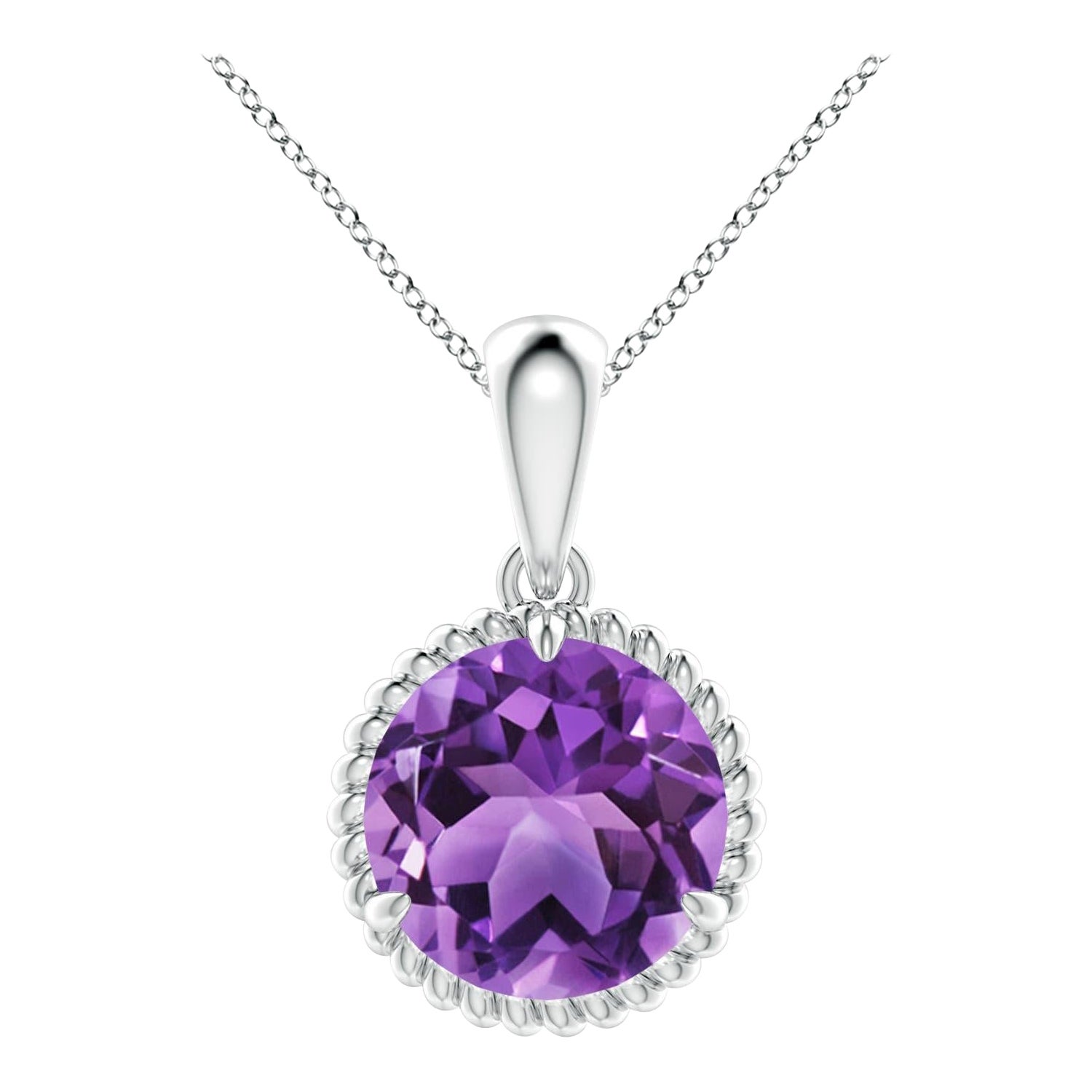 Natural Rope-Framed 3.2ct Amethyst Solitaire Pendant in Platinum For Sale