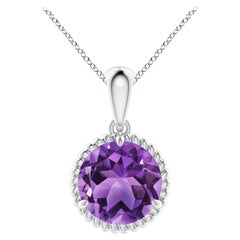Pendentif solitaire en platine avec améthyste de 3,2ct encadrée de corde naturelle