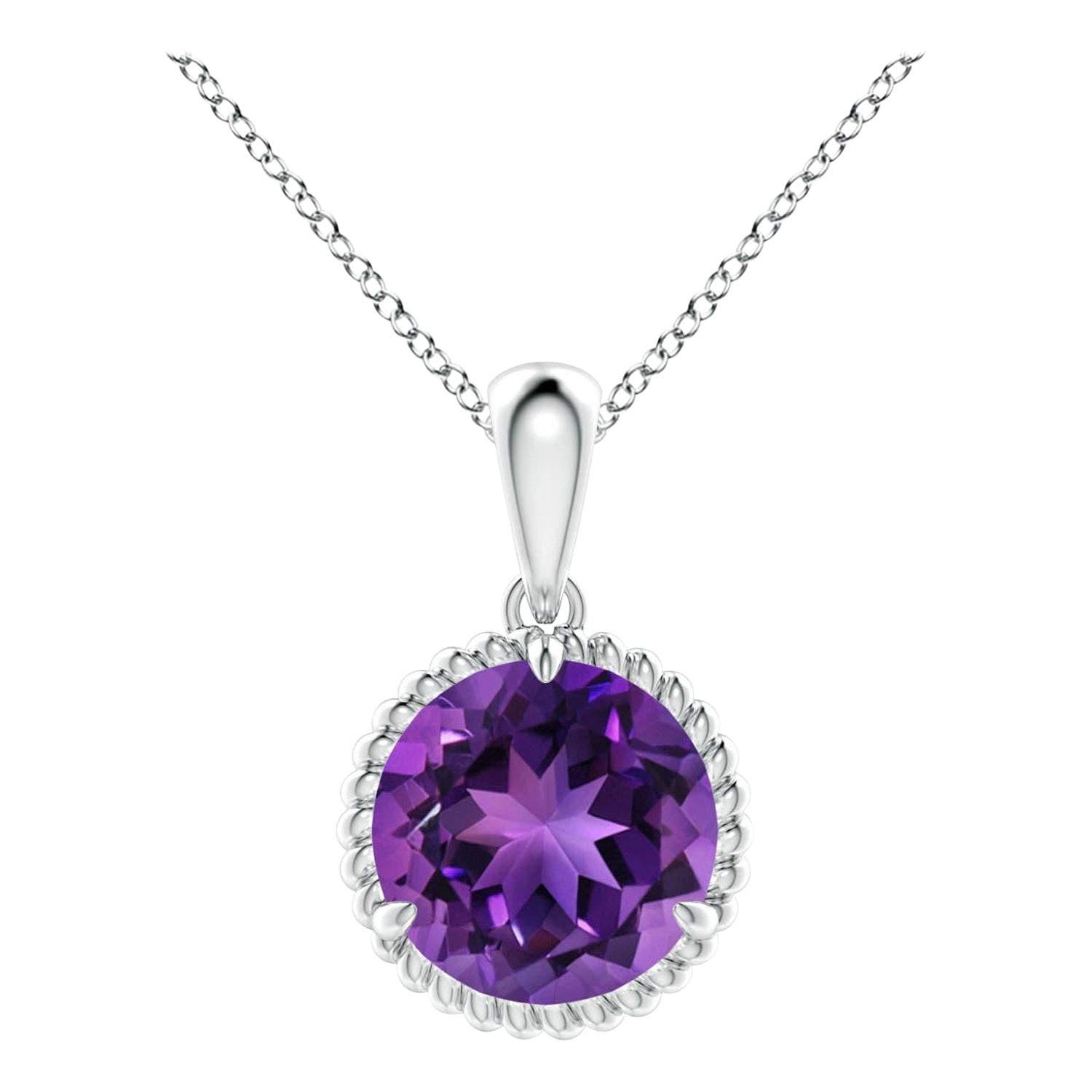 Natural Rope-Framed 1.7ct Amethyst Solitaire Pendant in Platinum For Sale