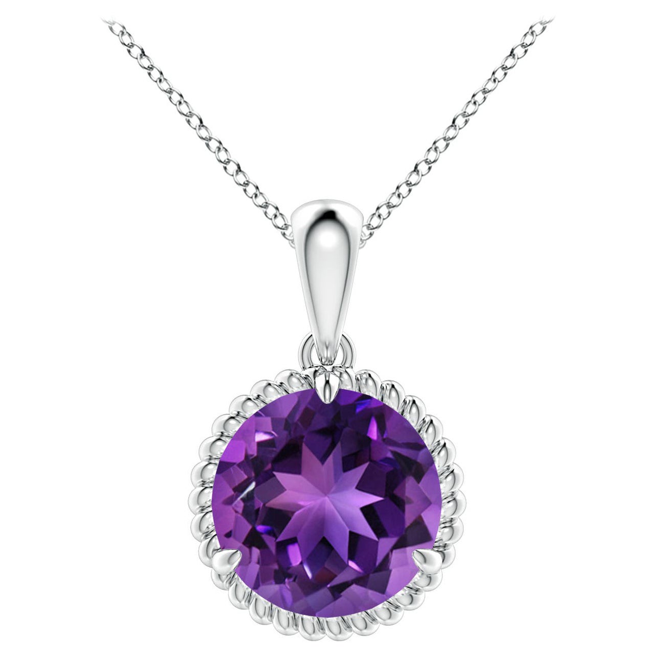 Natural Rope-Framed 2.45ct Amethyst Solitaire Pendant in Platinum For Sale