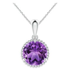 Natural Rope-Framed 3.2ct Amethyst Solitaire Pendant in 14K White Gold