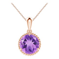 Natural Rope-Framed 3.2ct Amethyst Solitaire Pendant in 14K Rose Gold