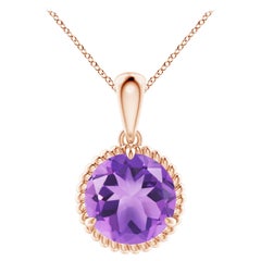 Natural Rope-Framed 3.2ct Amethyst Solitaire Pendant in 14K Rose Gold