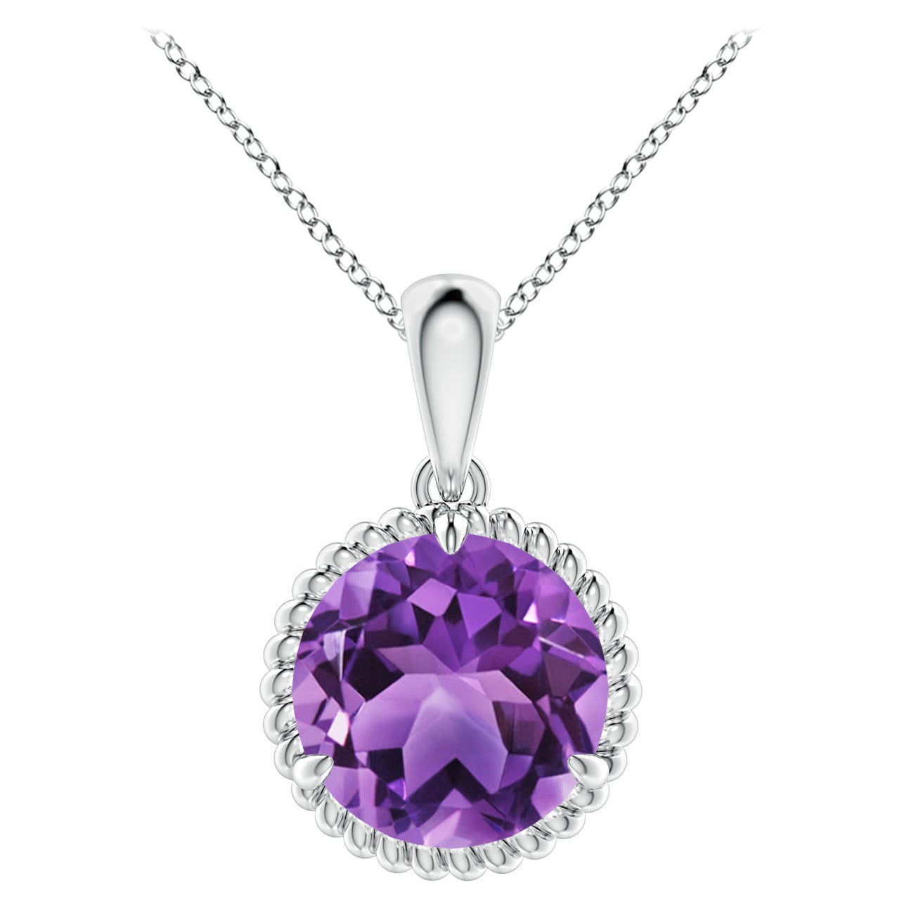 Natural Rope-Framed 2.45ct Amethyst Solitaire Pendant in 14K White Gold
