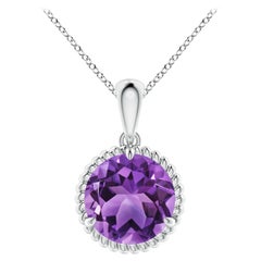 Natural Rope-Framed 2.45ct Amethyst Solitaire Pendant in 14K White Gold