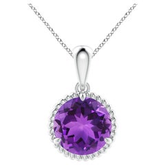 Natural Rope-Framed 3.2ct Amethyst Solitaire Pendant in 14K White Gold