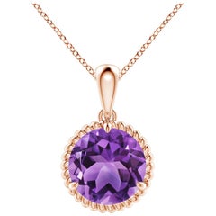 Natural Rope-Framed 2.45ct Amethyst Solitaire Pendant in 14K Rose Gold