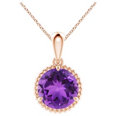 Natural Rope-Framed 3.2ct Amethyst Solitaire Pendant in 14K Rose Gold