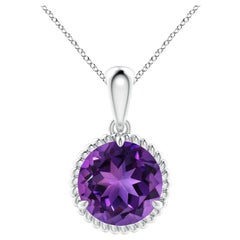 Natural Rope-Framed 3.2ct Amethyst Solitaire Pendant in 14K White Gold
