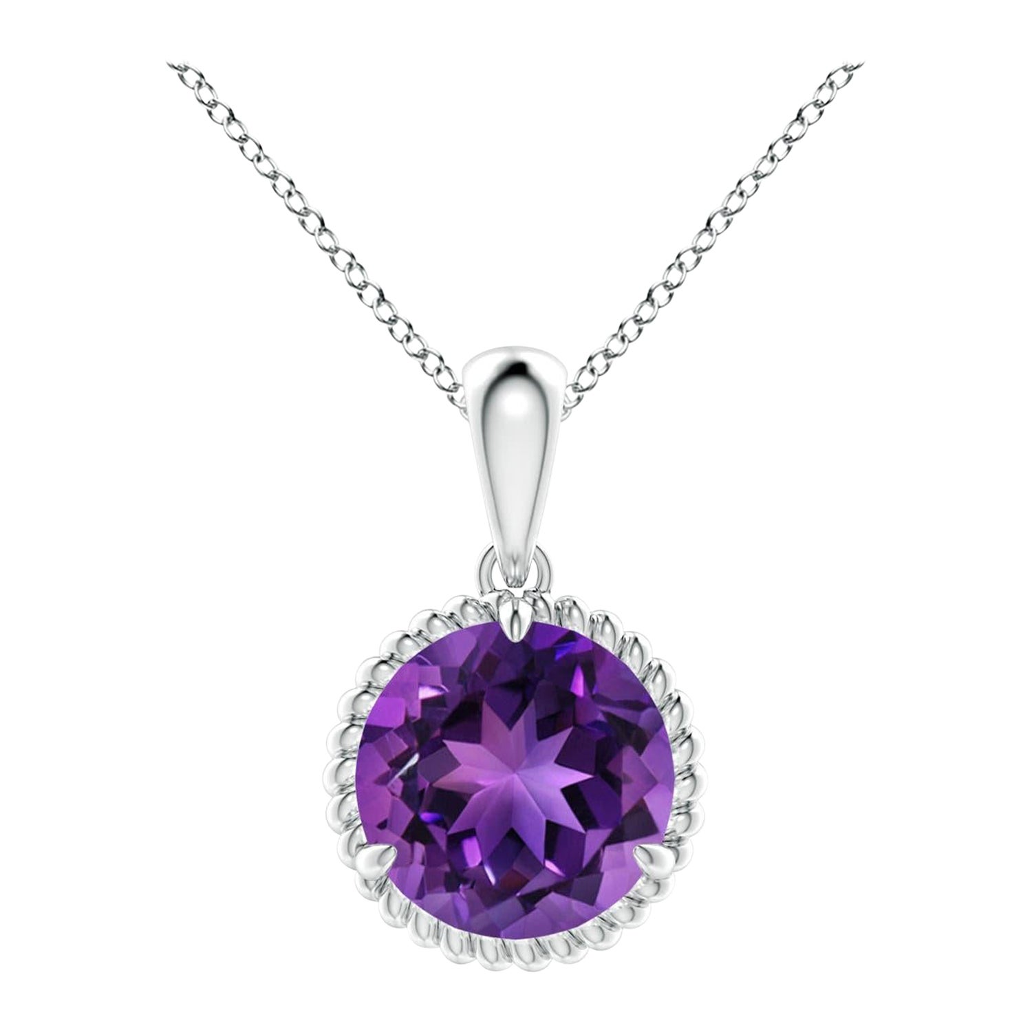 Natural Rope-Framed 1.7ct Amethyst Solitaire Pendant in 14K White Gold