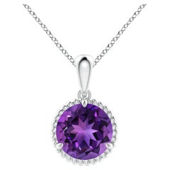 Natural Rope-Framed 1.7ct Amethyst Solitaire Pendant in 14K White Gold