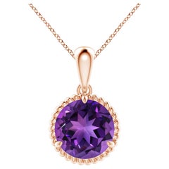 Natural Rope-Framed 3.2ct Amethyst Solitaire Pendant in 14K Rose Gold
