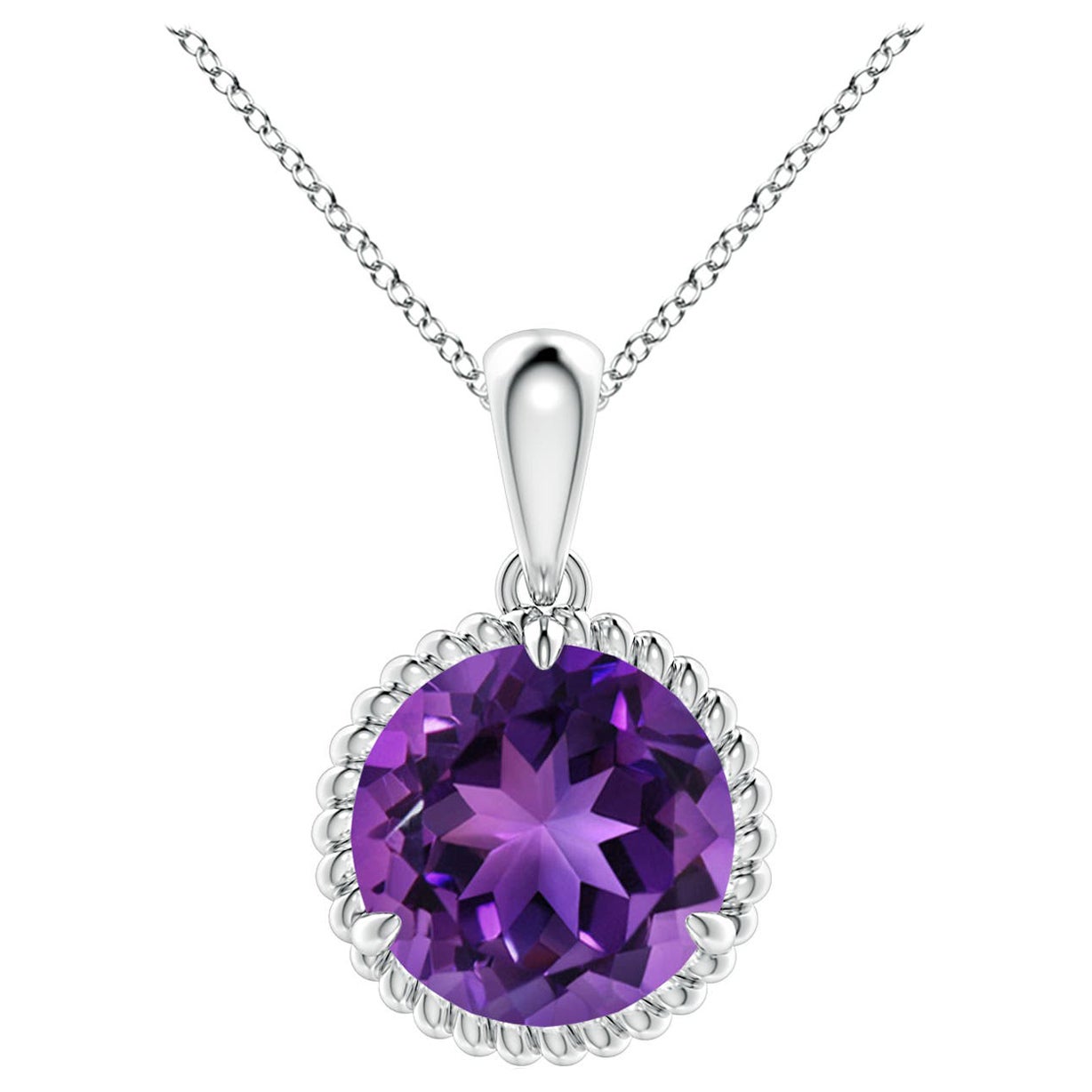 Natural Rope-Framed 2.45ct Amethyst Solitaire Pendant in 14K White Gold