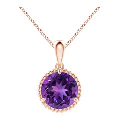 Natural Rope-Framed 1.7ct Amethyst Solitaire Pendant in 14K Rose Gold