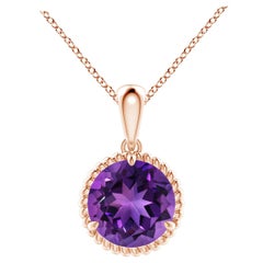 Natural Rope-Framed 1.7ct Amethyst Solitaire Pendant in 14K Rose Gold