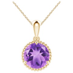 Natural Rope-Framed 3.2ct Amethyst Solitaire Pendant in 14K Yellow Gold