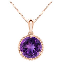 Natural Rope-Framed 2.45ct Amethyst Solitaire Pendant in 14K Rose Gold