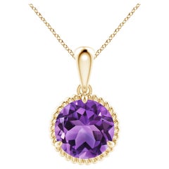 Natural Rope-Framed 3.2ct Amethyst Solitaire Pendant in 14K Yellow Gold