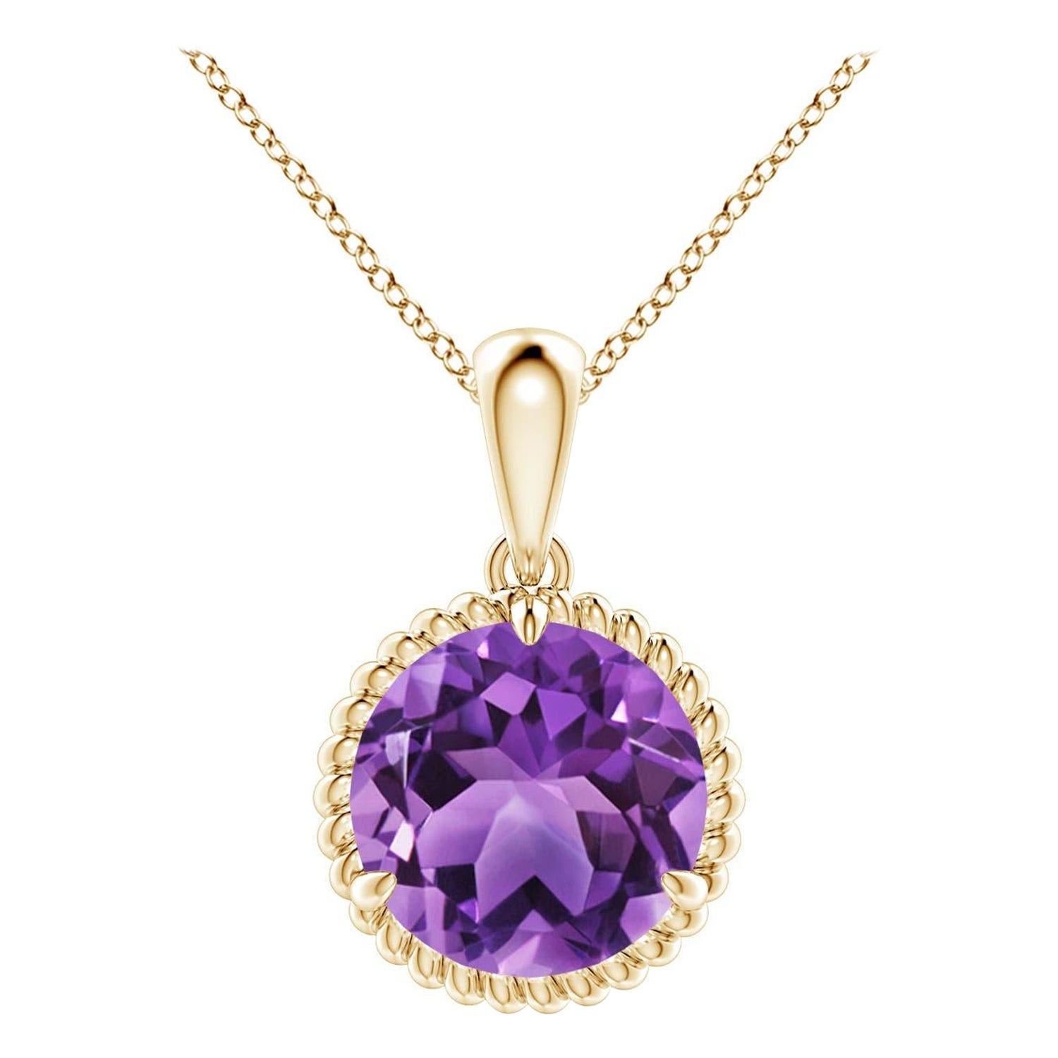 Natural Rope-Framed 2.45ct Amethyst Solitaire Pendant in 14K Yellow Gold For Sale