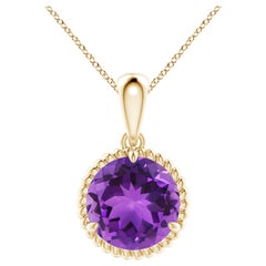 Natural Rope-Framed 3.2ct Amethyst Solitaire Pendant in 14K Yellow Gold