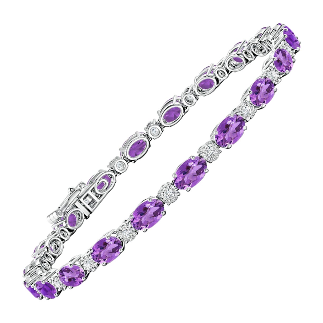 Bracciale tennis con ametista naturale ovale da 8 carati e diamanti in oro bianco 14 carati