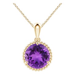 Natural Rope-Framed 2.45ct Amethyst Solitaire Pendant in 14K Yellow Gold