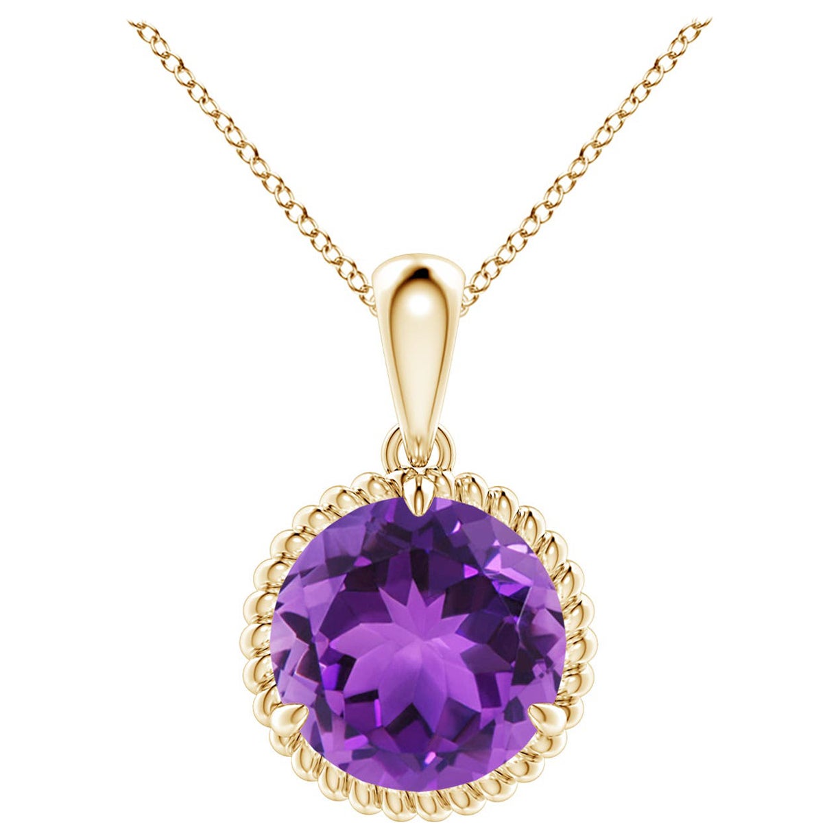 Natural Rope-Framed 2.45ct Amethyst Solitaire Pendant in 14K Yellow Gold