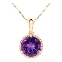 Natural Rope-Framed 3.2ct Amethyst Solitaire Pendant in 14K Yellow Gold