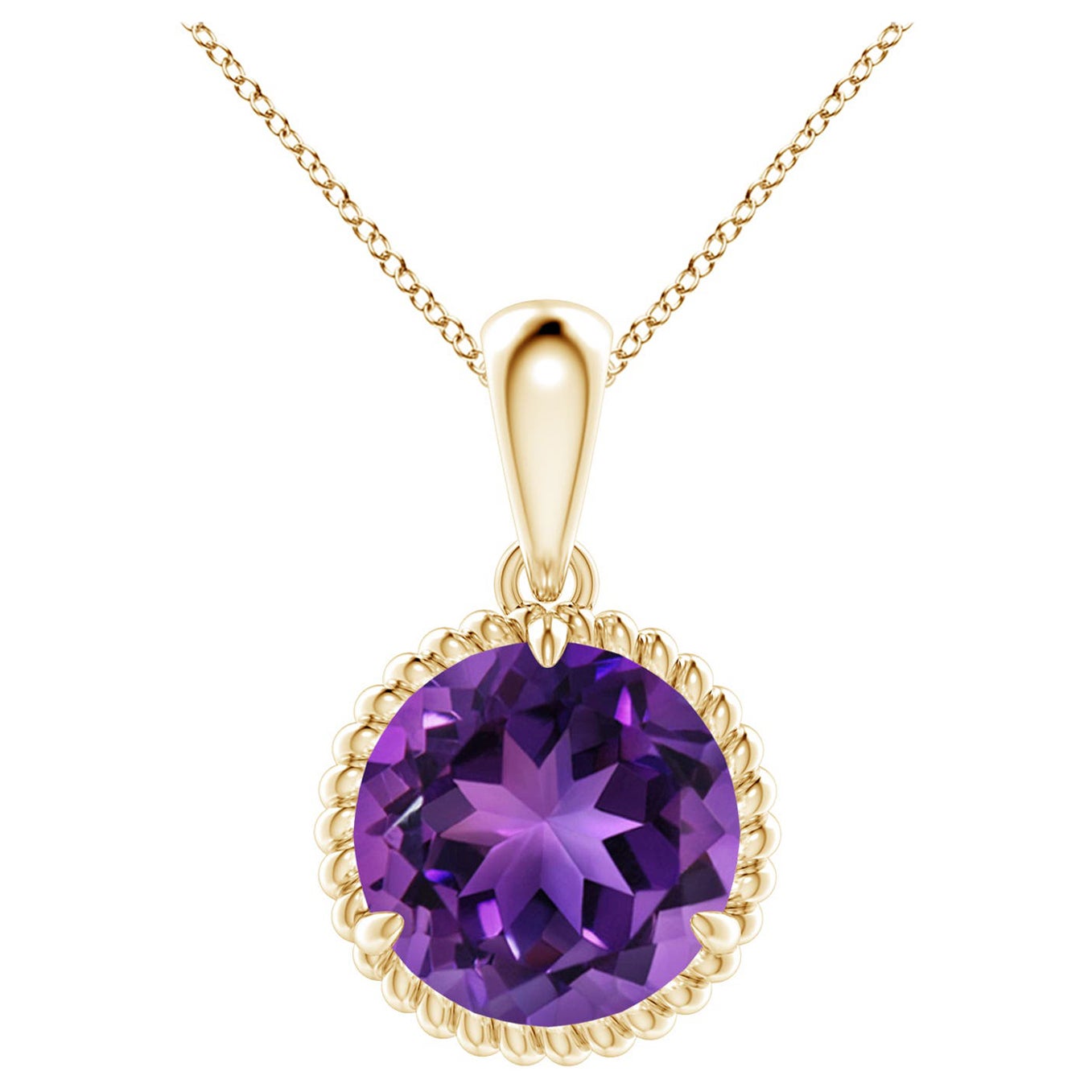 Natural Rope-Framed 3.2ct Amethyst Solitaire Pendant in 14K Yellow Gold