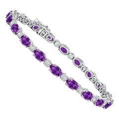 Natural Oval 8ct Amethyst Tennis Bracelet with Diamonds in 14K White Gold