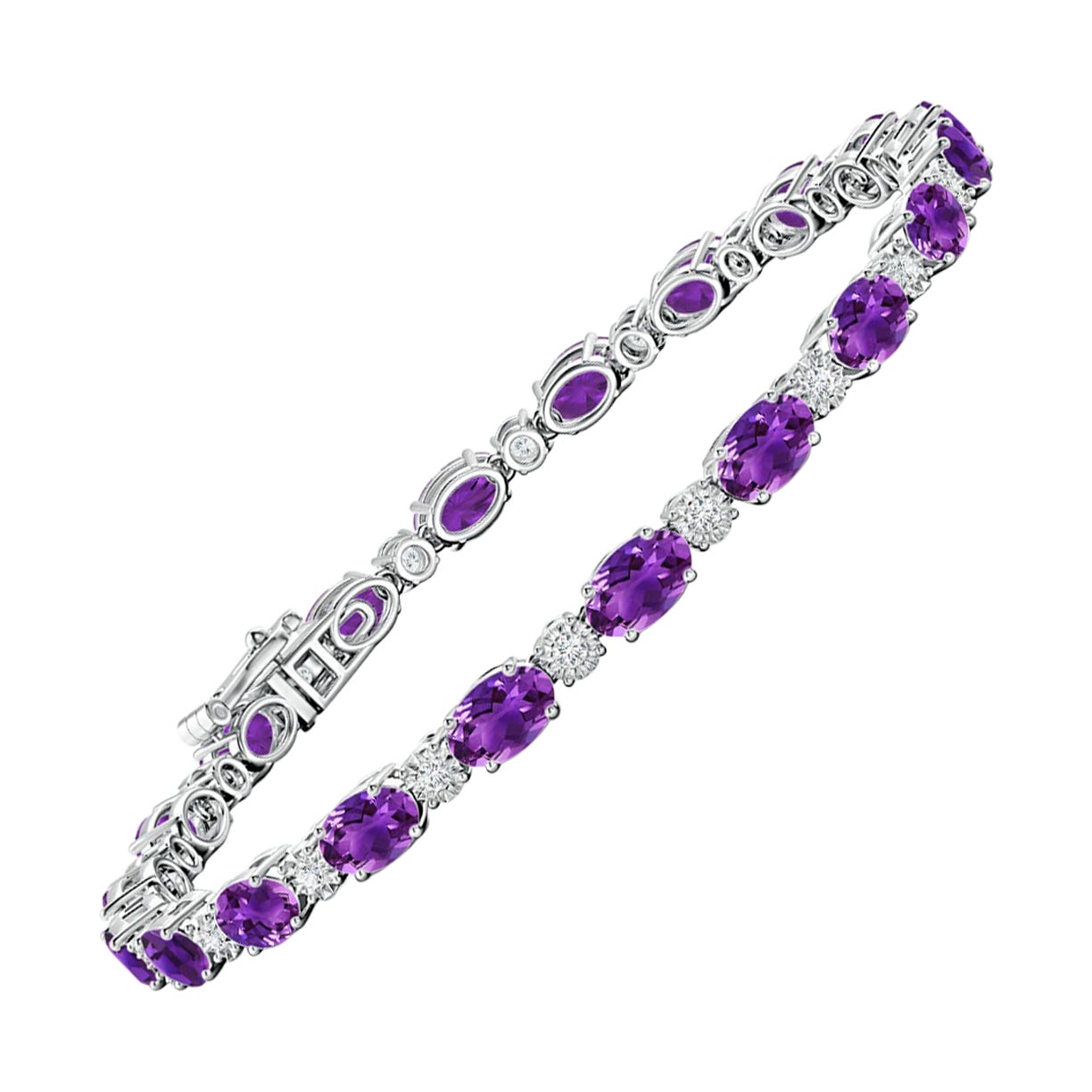 Natürliches ovales 8 Karat Amethyst-Tennisarmband mit Diamanten aus 14 Karat Weißgold im Angebot