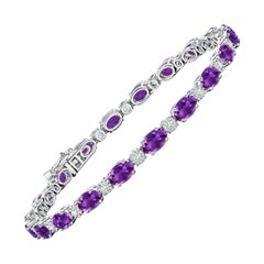 Bracciale tennis con ametista naturale ovale da 8 carati e diamanti in oro bianco 14 carati