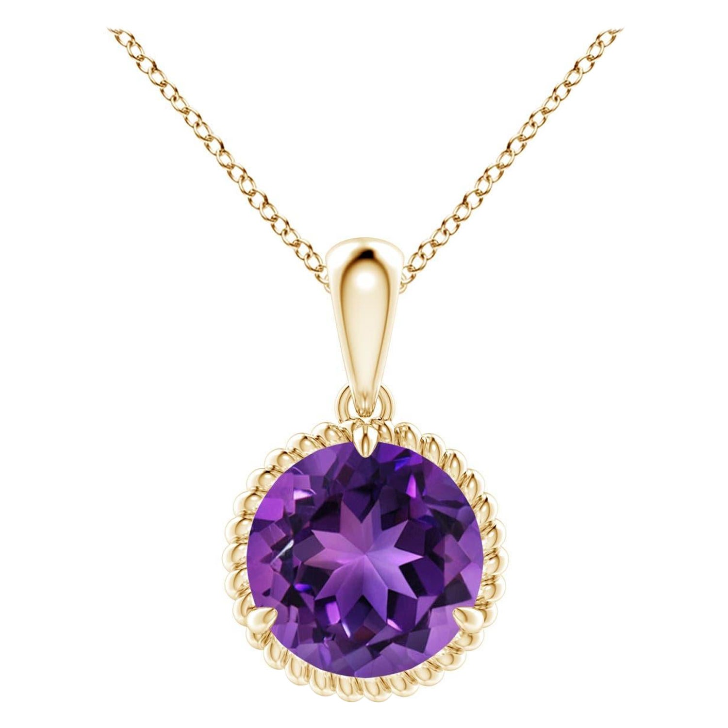 Natural Rope-Framed 1.7ct Amethyst Solitaire Pendant in 14K Yellow Gold For Sale