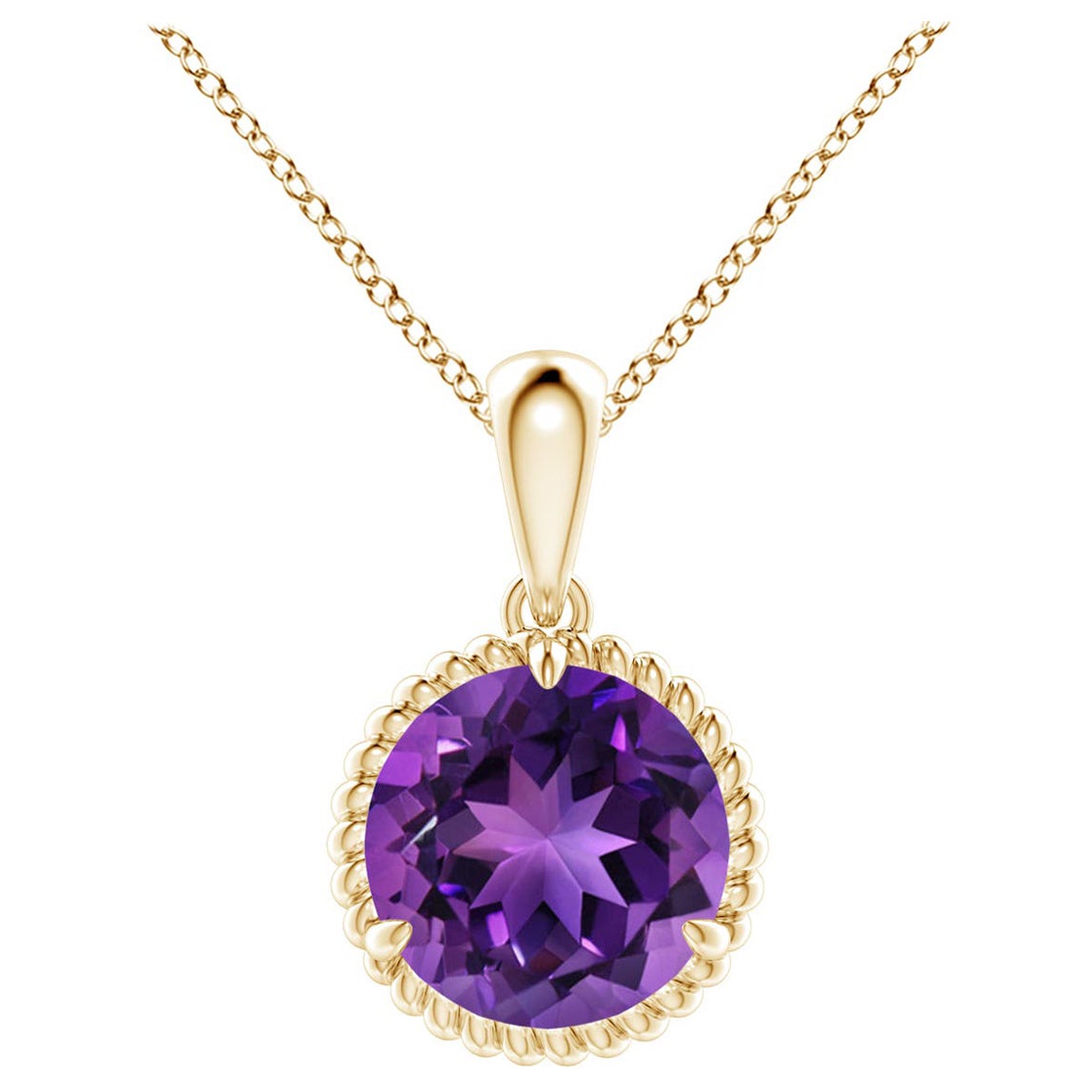 Natural Rope-Framed 1.7ct Amethyst Solitaire Pendant in 14K Yellow Gold