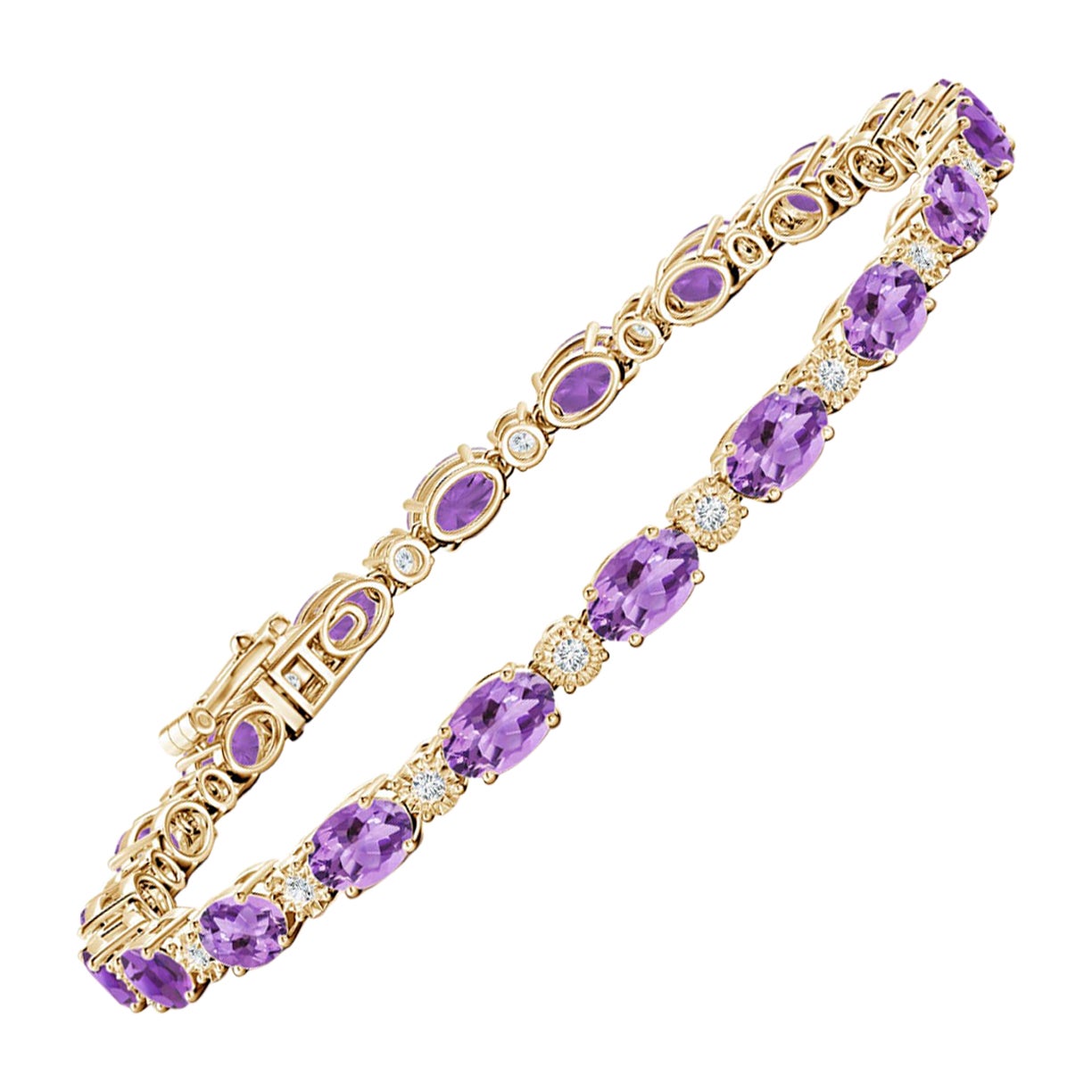 Bracciale tennis con ametista ovale Nature 8ct e diamanti in oro giallo 14K