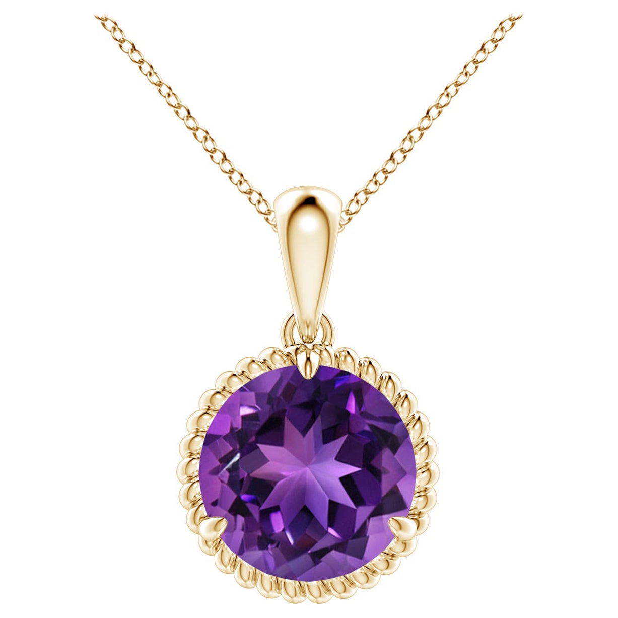 Natural Rope-Framed 2.45ct Amethyst Solitaire Pendant in 14K Yellow Gold