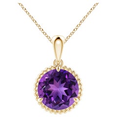 Natural Rope-Framed 2.45ct Amethyst Solitaire Pendant in 14K Yellow Gold
