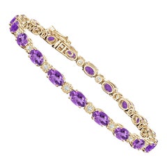 Natural Oval 8ct Amethyst Tennis Bracelet with Diamonds in 14K Yellow Gold
