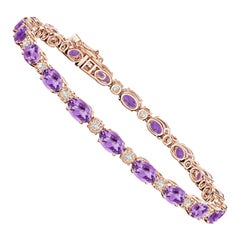 Natural Oval 8ct Amethyst Tennis Bracelet with Diamonds in 14K Rose Gold