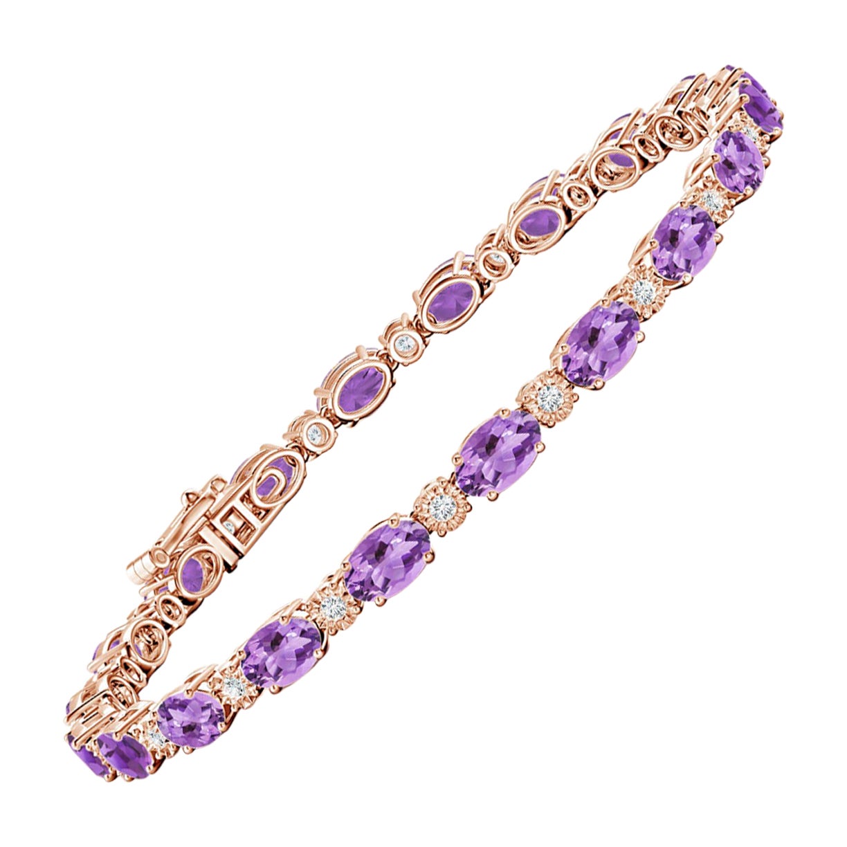 Bracciale tennis con ametista ovale Nature 8ct e diamanti in oro rosa 14K