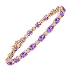 Pulsera de tenis de amatista natural ovalada de 8 ct con diamantes en oro rosa de 14 quilates