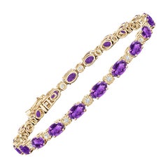 Bracciale tennis con ametista ovale Nature 8ct e diamanti in oro giallo 14K