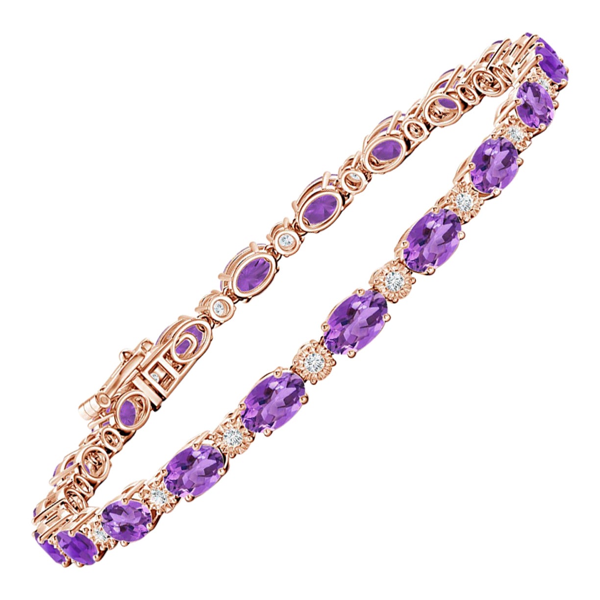 Bracciale tennis con ametista ovale Nature 8ct e diamanti in oro rosa 14K