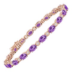 Pulsera de tenis de amatista natural ovalada de 8 ct con diamantes en oro rosa de 14 quilates
