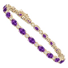 Natural Oval 8ct Amethyst Tennis Bracelet with Diamonds in 14K Yellow Gold