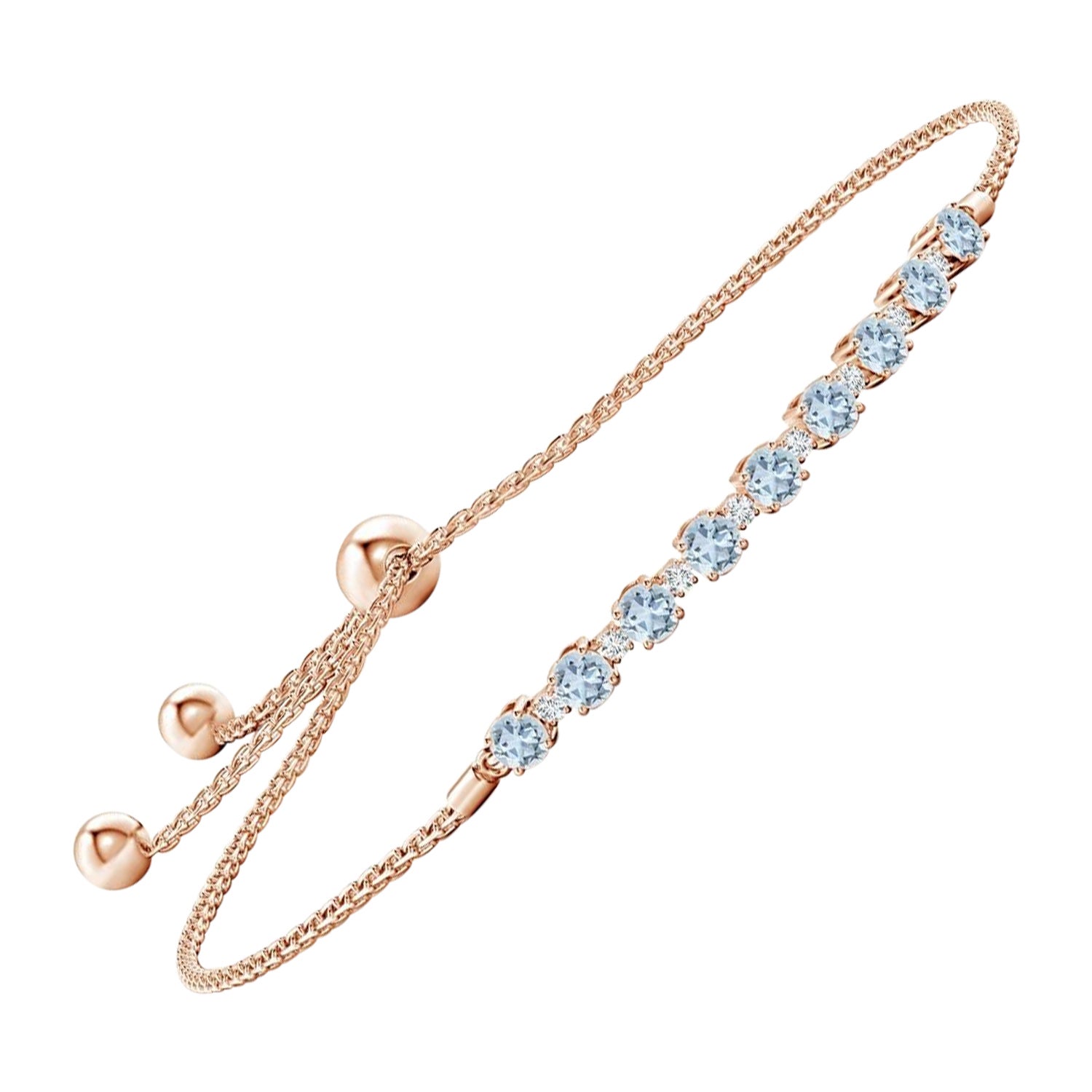 Bracelet tennis en or rose 14 carats avec aigue-marine naturelle de 0,90 carat et diamants