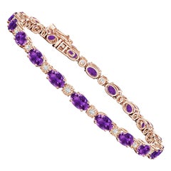 Bracelet tennis en or rose 14 carats avec améthyste ovale naturelle de 8 carats et diamants